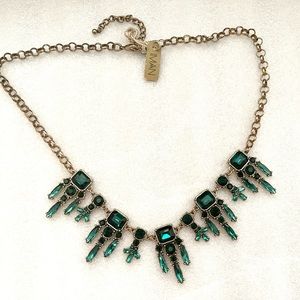 Regency style emerald gold brass costume necklace